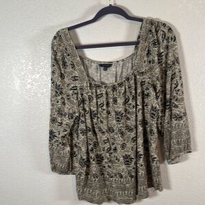 Lucky Brand Neutral Patterned Boho Square Neck Blouse Size 1X